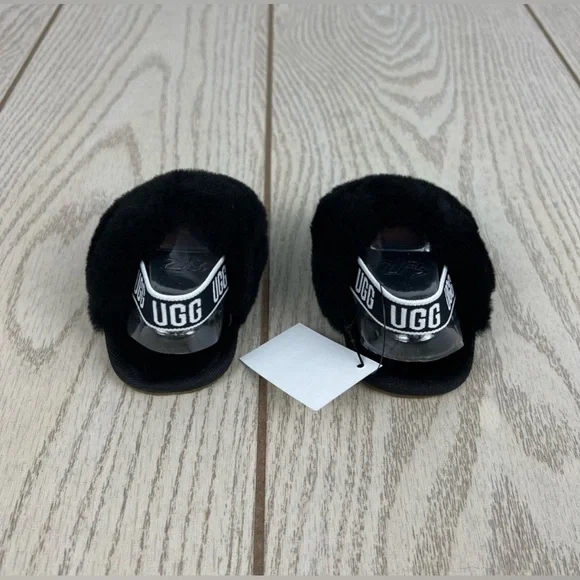 NWT UGG Infant Fluff Yeah Furry Fuzzy Sandals Black - Picture 4 of 10